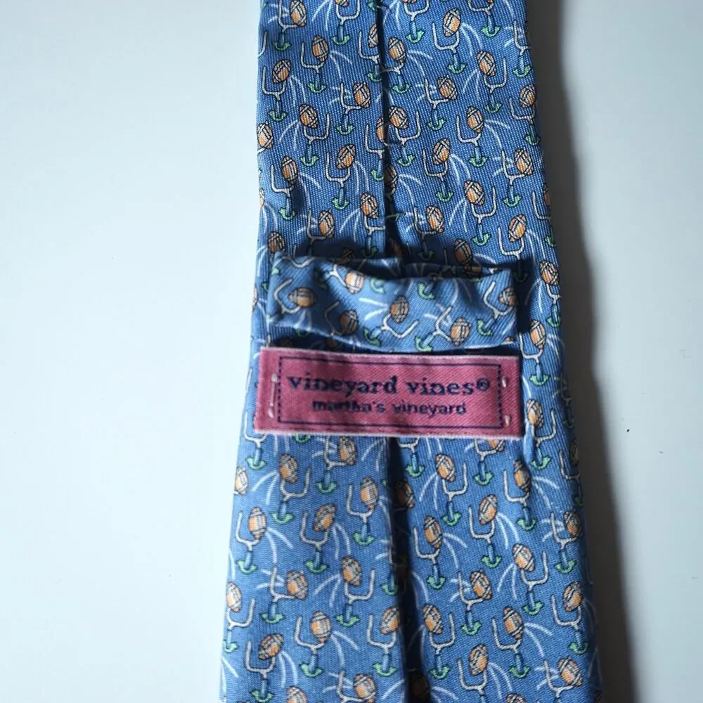 Vineyard Vines Neck Tie Blue Football Goalposts Field Goal Pattern Kids Short